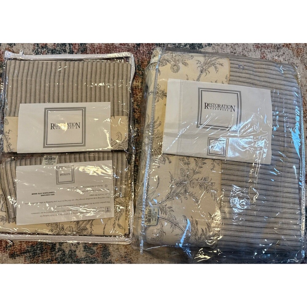 Restoration Hardware Constance King Duvet Cover 2 Std Shams Floral Stripe Beige